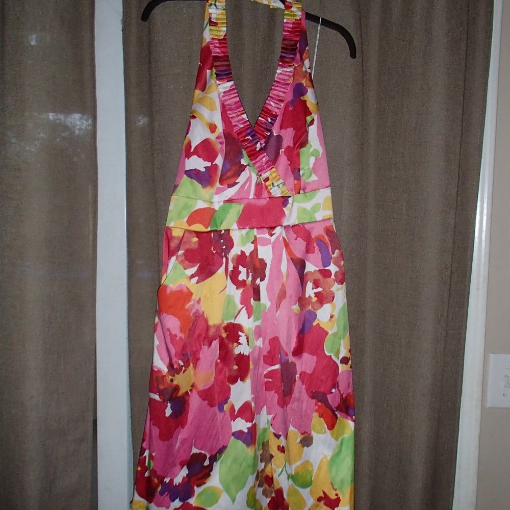 Blu Sage, floral haler dress with pockets